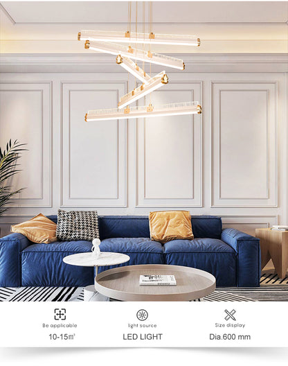 Acrylic Led Living Room Chandelier Nordic Post-Modern Long Strip Lamps Home Decoration Creative Bedroom Pendant Light