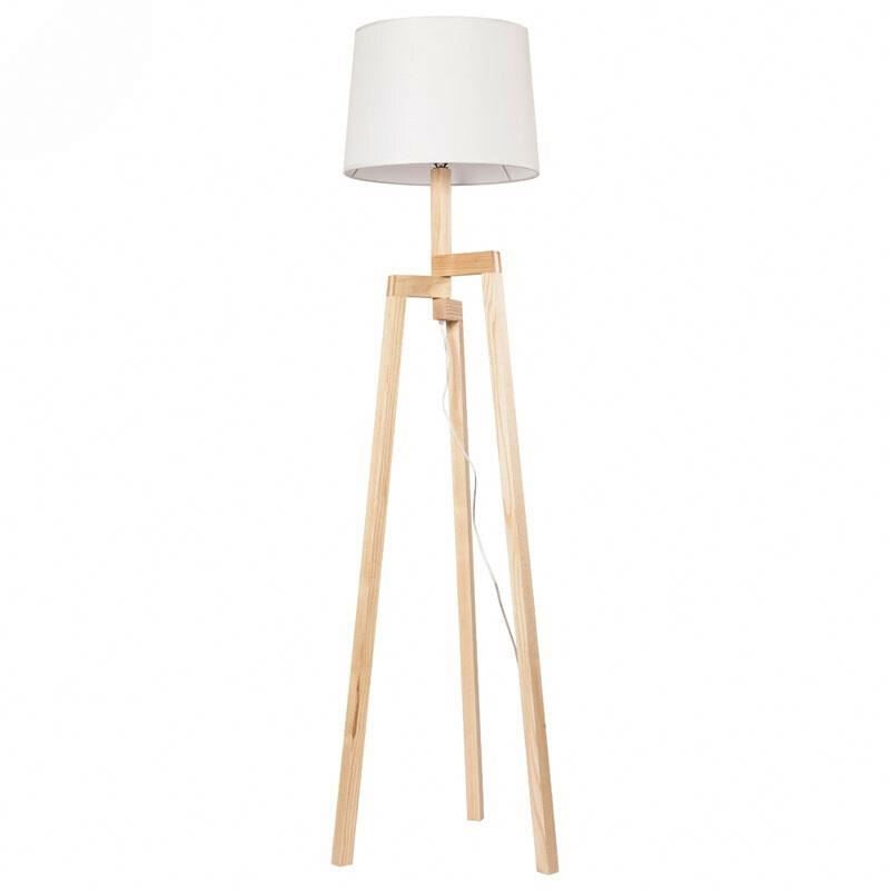 Home lighting fabric lamp shade wooden standing floor lamp tripod floor light