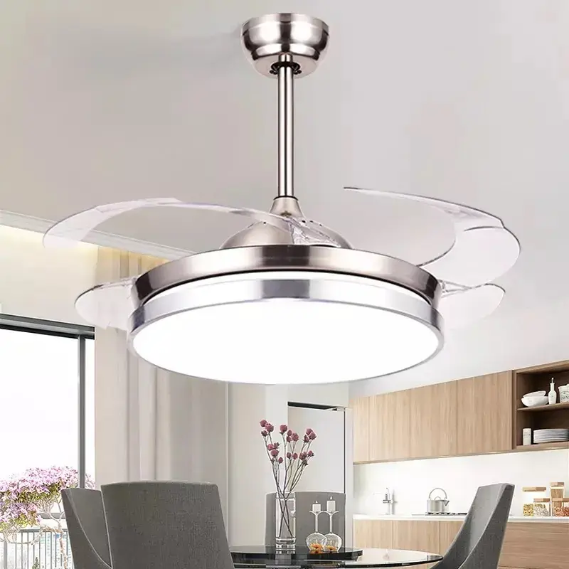 European Style Retractable Invisible Ceiling Fan With Light High-end AC DC Ceiling Fan Light With Remote