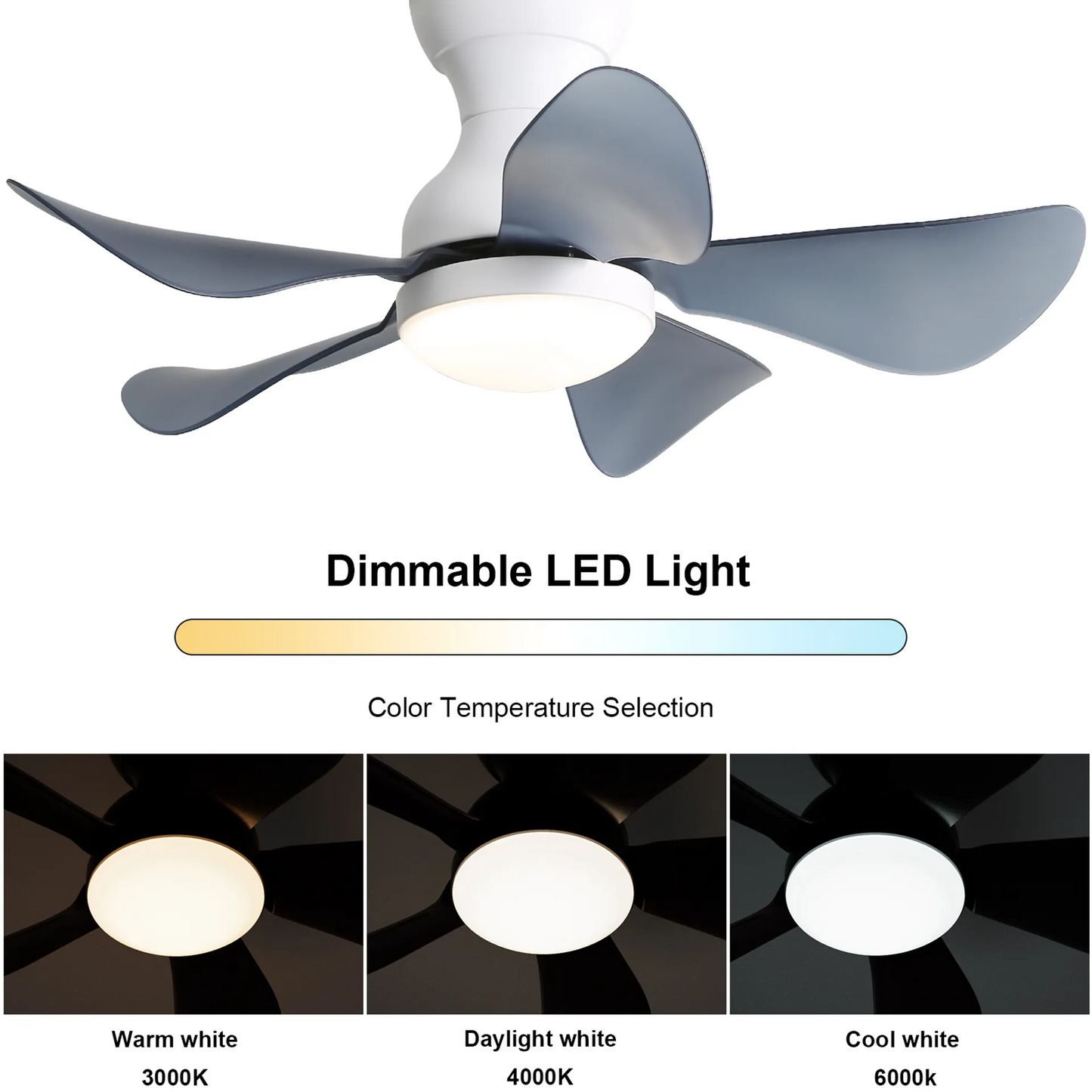 29 Inch Small Size Ceiling Fan Hot Sale DC Motor 5 ABS Blade Led Ceiling Fan With Light For Indoor