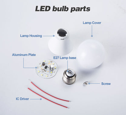 Wholesale 9W/12W/15W  LED Bulb Raw Material Parts For E27 B22 DOB SKD SMD Aluminum Housing Pc Cover 2835 Chip