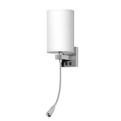 Hotel E26 Sconce White Linen Metal Wall Lamp Wall Mount Bedside Lamp with Reading Light