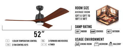 52 Inch Large Ceiling Fan 3 Blade Minimalist Ceiling Fan Light Living RoomSmart Ceiling Fan