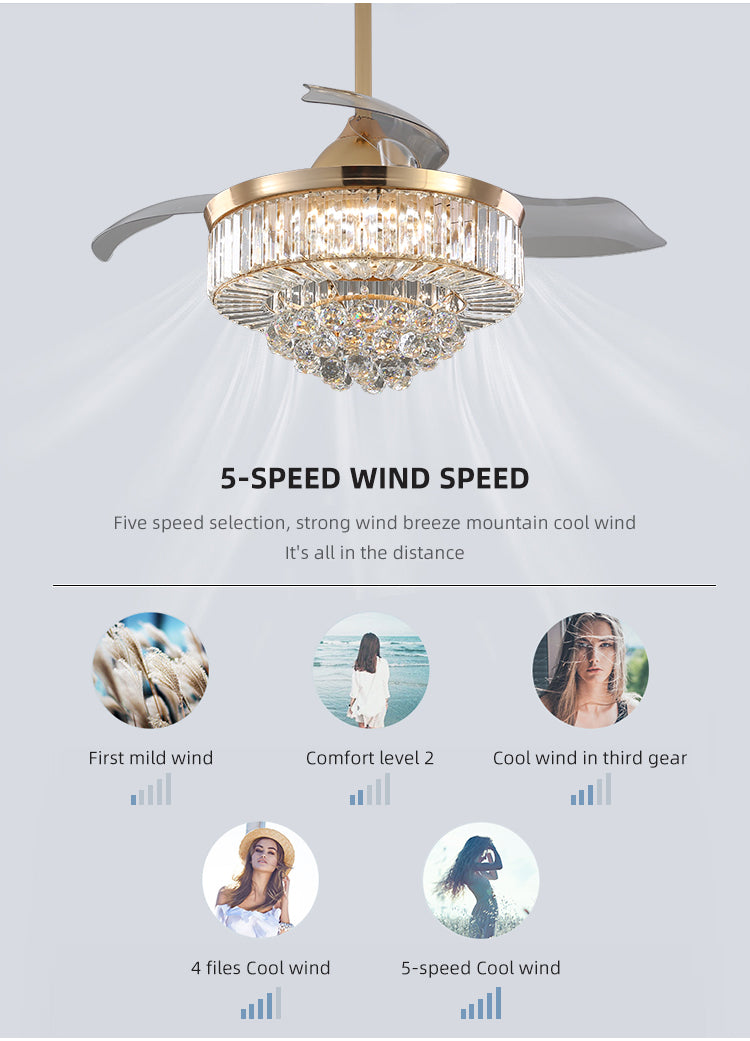 Luxury cChandelier LED Ceiling Fan 42" Invisible Blade Decorative Indoor Home Morden Ceiling Fan With Light 