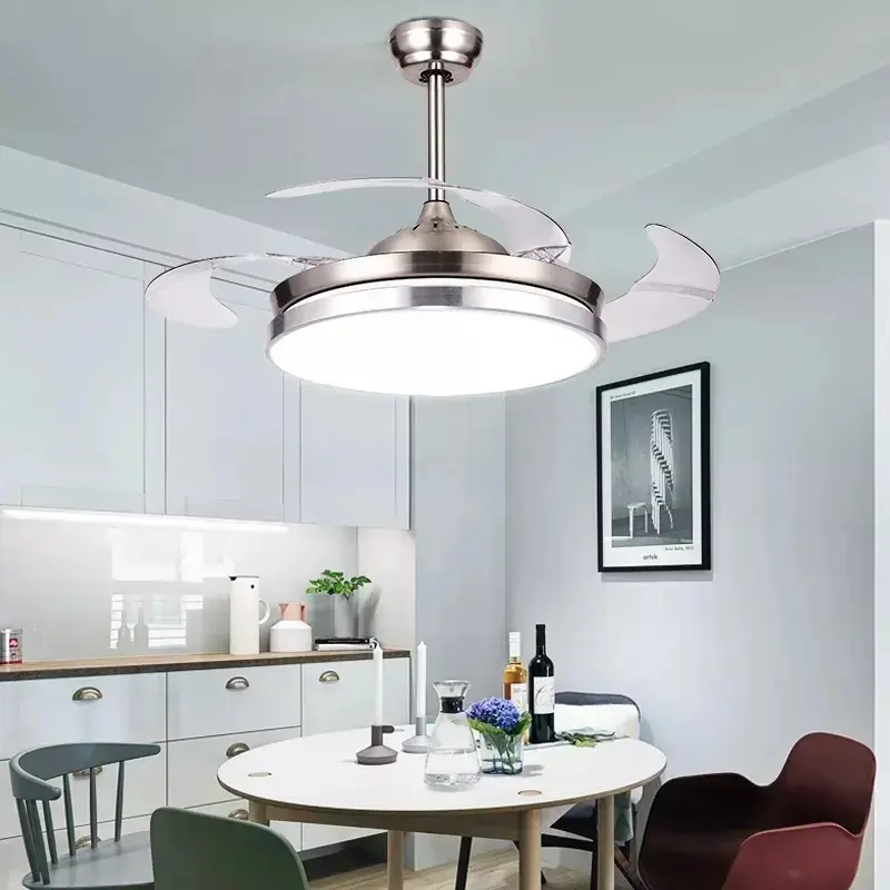 European Style Retractable Invisible Ceiling Fan With Light High-end AC DC Ceiling Fan Light With Remote