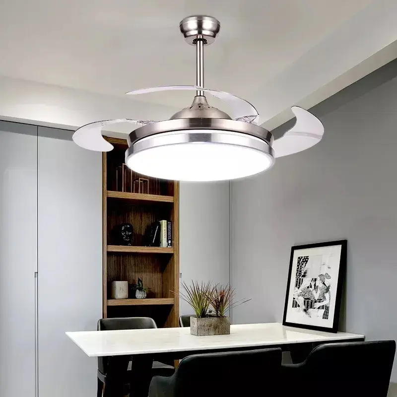 European Style Retractable Invisible Ceiling Fan With Light High-end AC DC Ceiling Fan Light With Remote