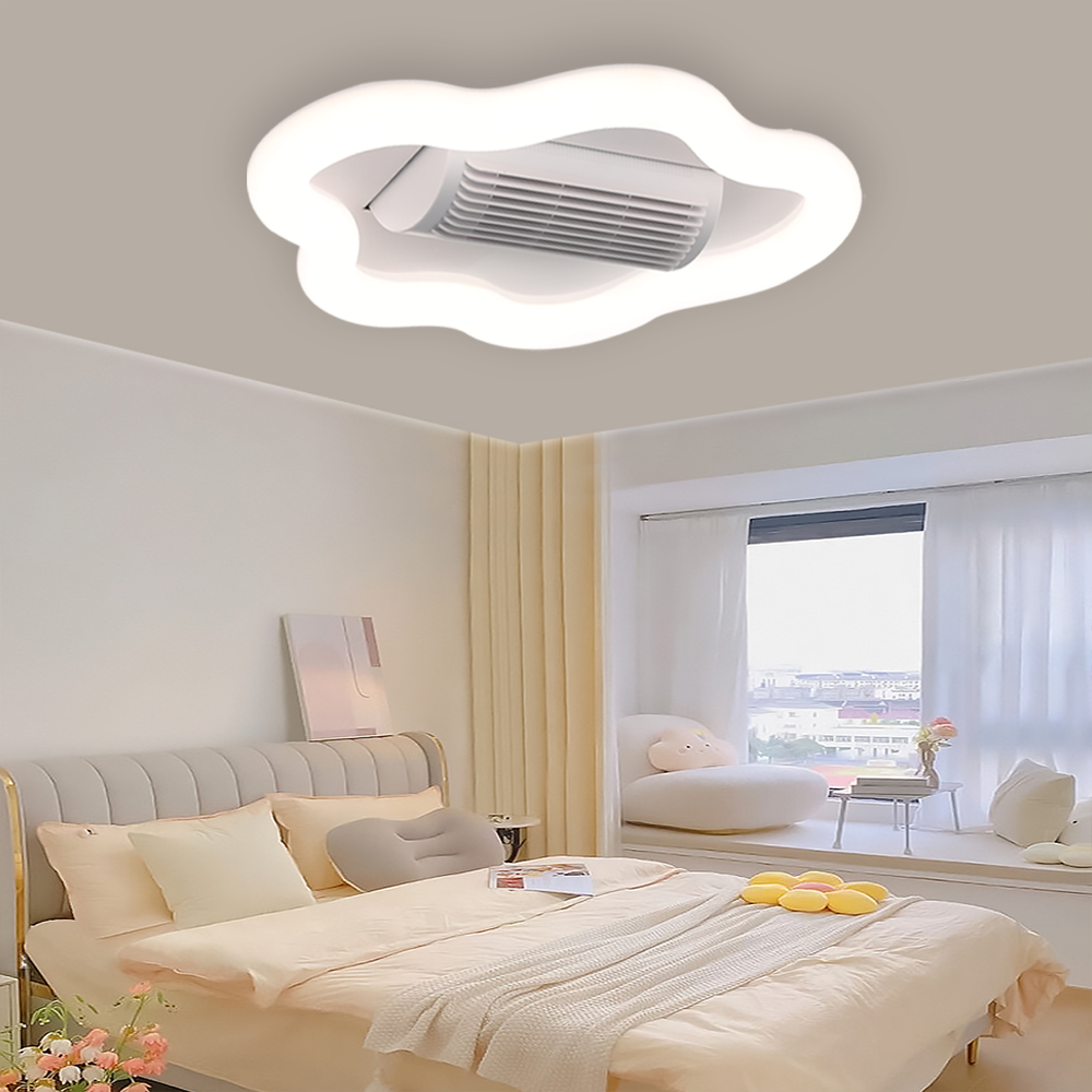 Modern Cartoon Bladeless Flower Design Ceiling Fan Household Ventilation Ceiling Fan With Light And Remote Control 