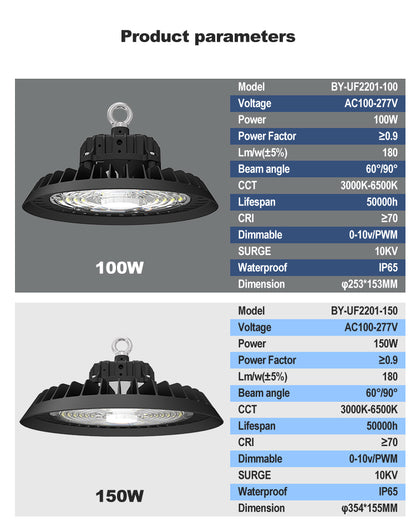 Factory Custom IP65 Industrial UFO High Bay Light 100W 150W 200W 300W Led High Bay Light