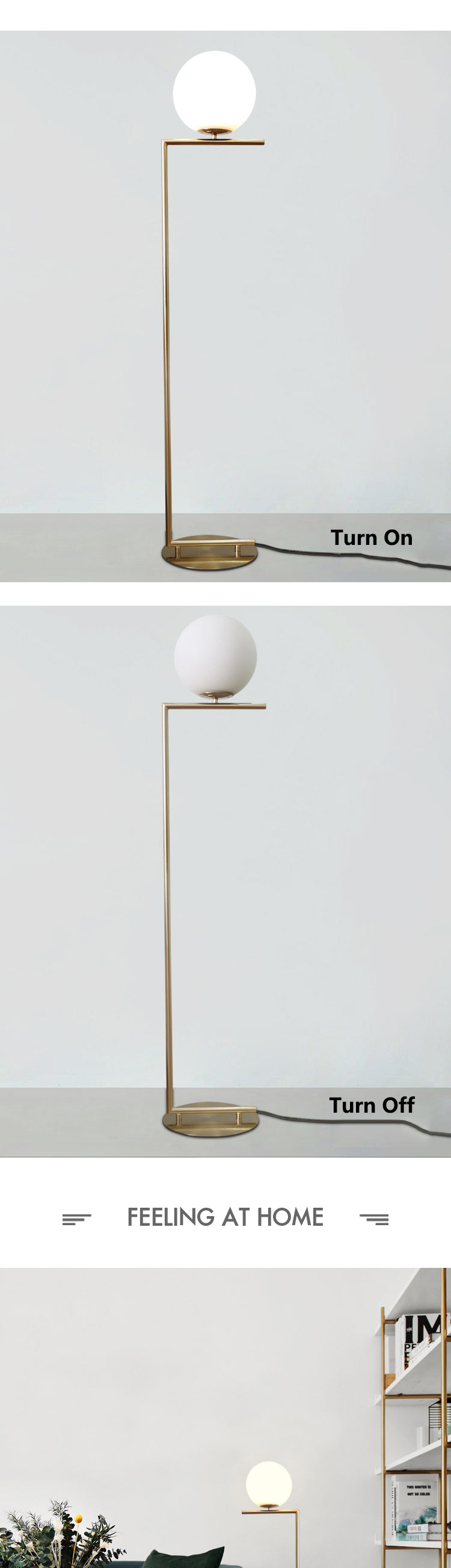 Wholesale price luxury delicate golden modern body milk white ball glass indoor floor lamp