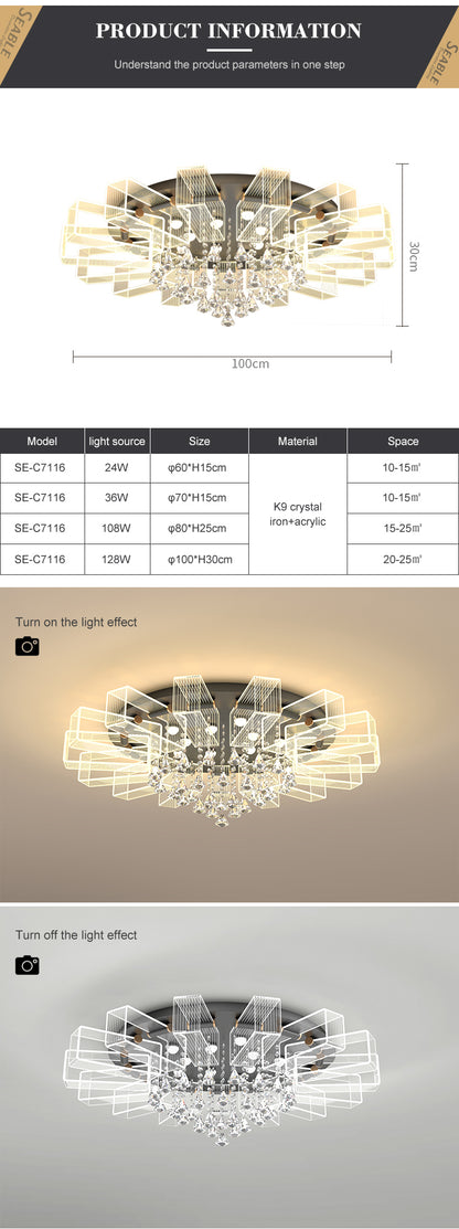 Popular Modern Surface Mounted Interior Garniture Luxury K9 Crystal Led Ceiling Lamp