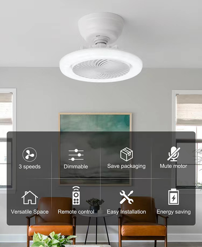 Easy Install Mini Socket Fan Dimmable 3 Wind Speeds Remote Control Base Enclosed E27 Ceiling Fan For Bedroom Kitchen