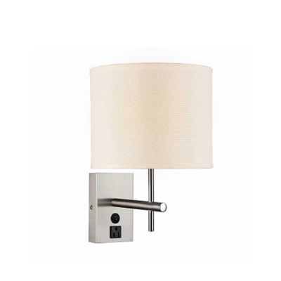 Hotel E26 Sconce White Linen Metal Wall Lamp Wall Mount Bedside Lamp with Reading Light