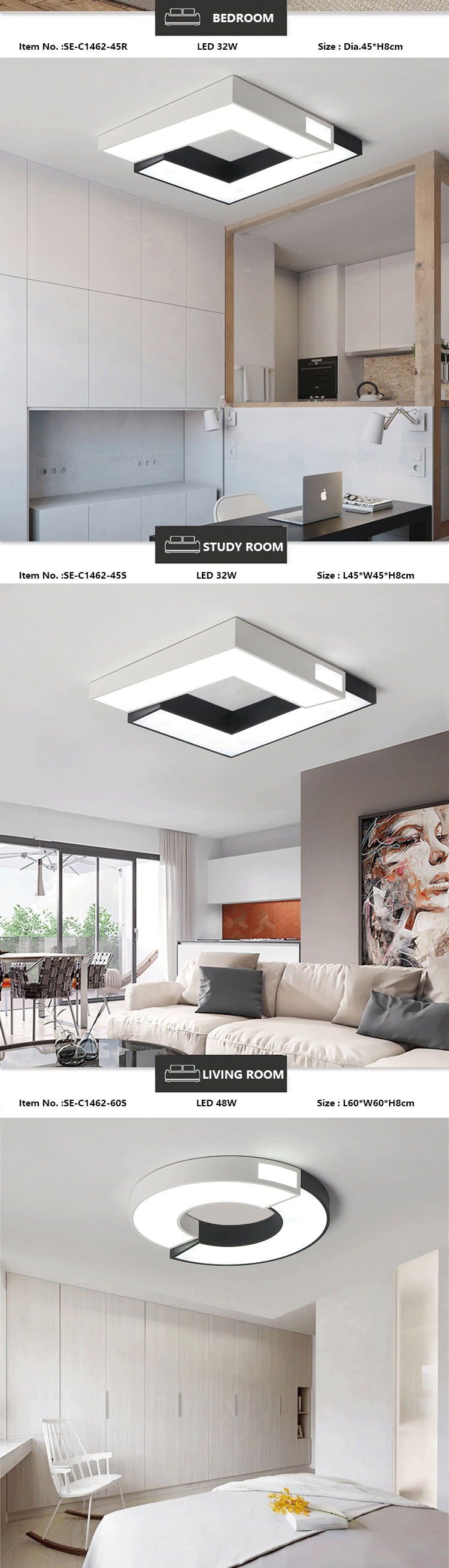 Contemporary Style LED Ceiling Lights Ceiling Lamp Acrylic LED Square ceiling Lighting for Living room Bedroom