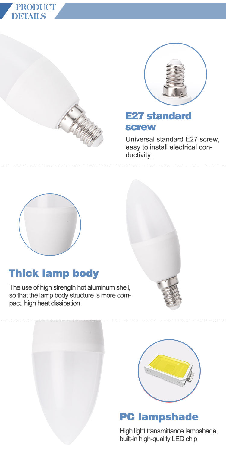 5W 7W B22 E27 E14 LED BULB skd ckd  OEM ODM Factory ,CE RoHs Energy Saving Smart LED Candle Bulb Raw Material