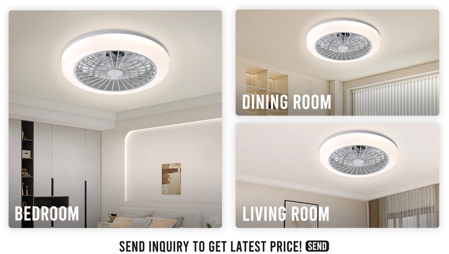 18 inch Low Profile Enclosed Reversible Smart Fandelier Modern Flush Mount Led Ceiling Fan with Light