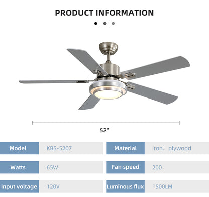 220V full copper wire 52inch led ceiling indoor fans with remote control ceilign fan with light 