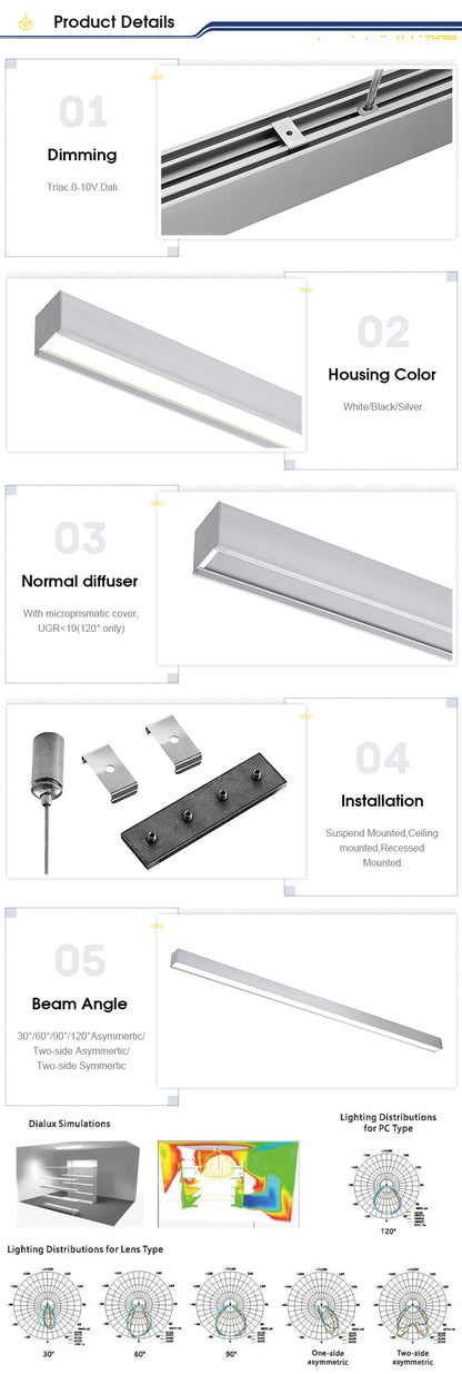 40w Aluminium Recessed Light Changeable Color Office LED Linear Light High Lumen Linear LED Light