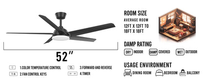 52 Inch Home Decorative Modern Fan Light Reversible Motor Ceiling Fan With Light Remote Control