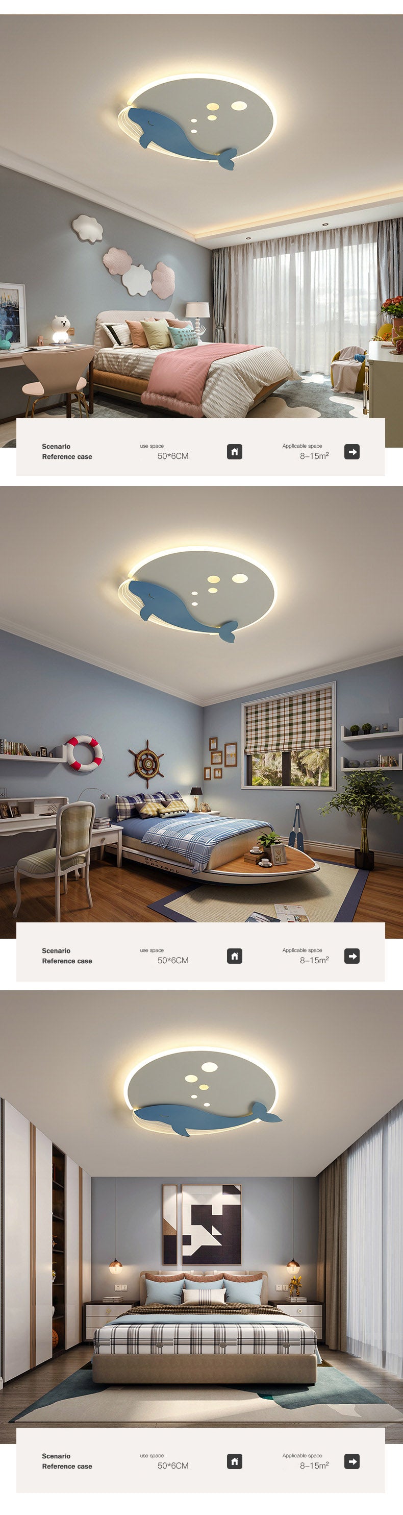 2024 New Blue Whale Modern Creative Ceiling Lamp Room Bedroom Nursery Led Lights For Children