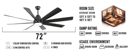 72 Inch Large Ceiling Fan With Bright Light Modern Simple Mute Workshop Ceiling Fan With LED Light 