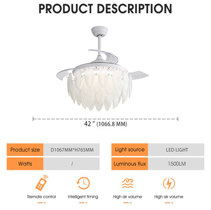 Fashion Design Decorative Angel Feathers Dimmable Dc Motor 42 Inch Smart Retractable Led Ceiling Fan With Light And Wifi 