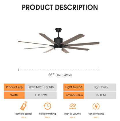 Low Noise App Control Big Remote Control Large 66 Inch Smart Bldc Industrial Led Ceiling Fan With Light