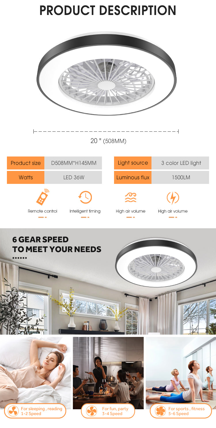 Low Noise Remote Control App Control Smart Modern Chandelier Led Socket Ceiling Fan With Light For Bedroom