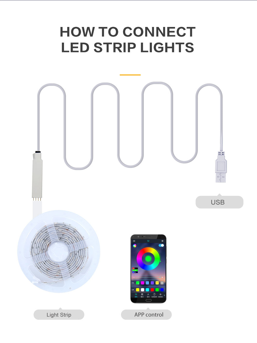 CL Lighting 5V RGB Светодиодные ленты 2M USB Bluetooth Синхронизация с управлением музыкой Умные светодиодные ленты 