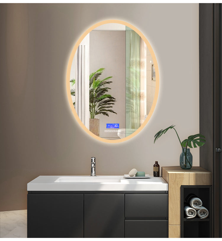 Modern Wall Mirror Hotel Bath Salon Lighted Vanity Led Mirror Wall Light With Clock