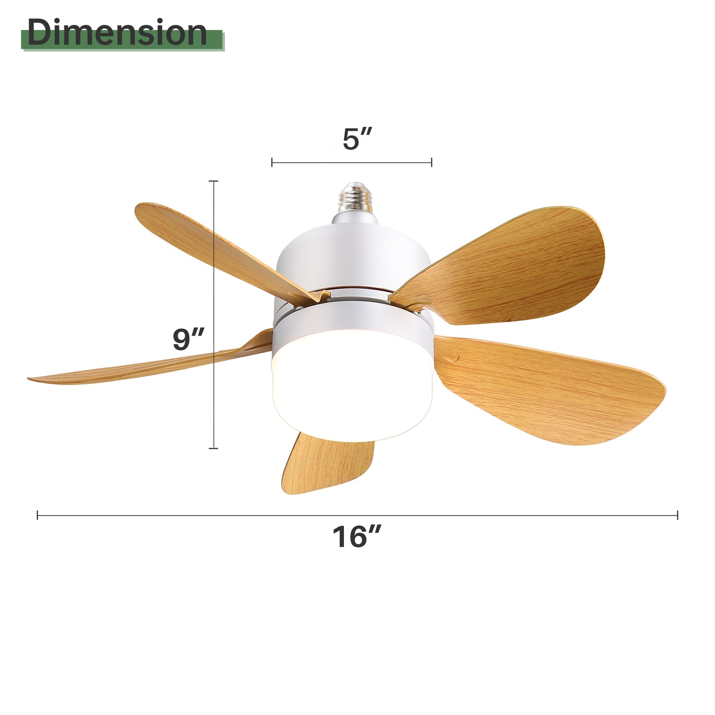 16 Inch 5 Blade Socket Fan Light Small Size E26 E27 Socket Ceiling Fan With Light For Garage Kitchen