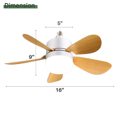 16 Inch 5 Blade Socket Fan Light Small Size E26 E27 Socket Ceiling Fan With Light For Garage Kitchen