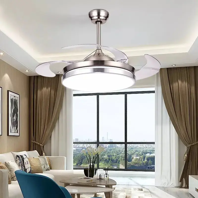 European Style Retractable Invisible Ceiling Fan With Light High-end AC DC Ceiling Fan Light With Remote