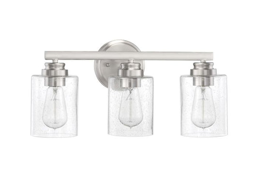 Hotel Home Bathroom Lamps Led Brushed nickel Seeded glass Vanity Craftmade Bolden 3 Light Vanity