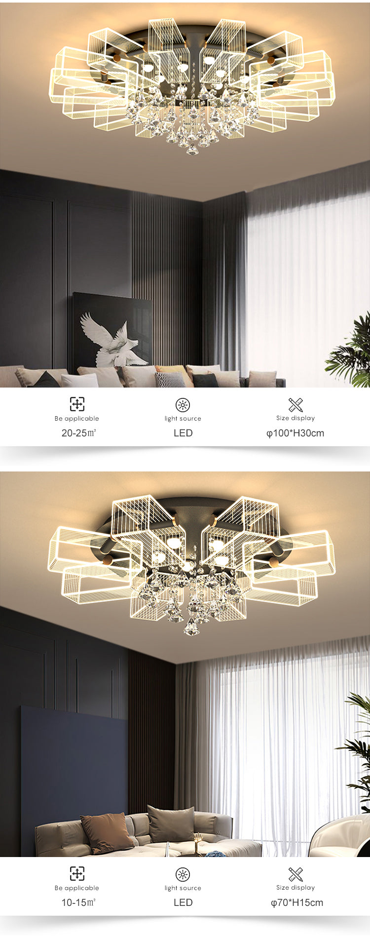 Popular Modern Surface Mounted Interior Garniture Luxury K9 Crystal Led Ceiling Lamp