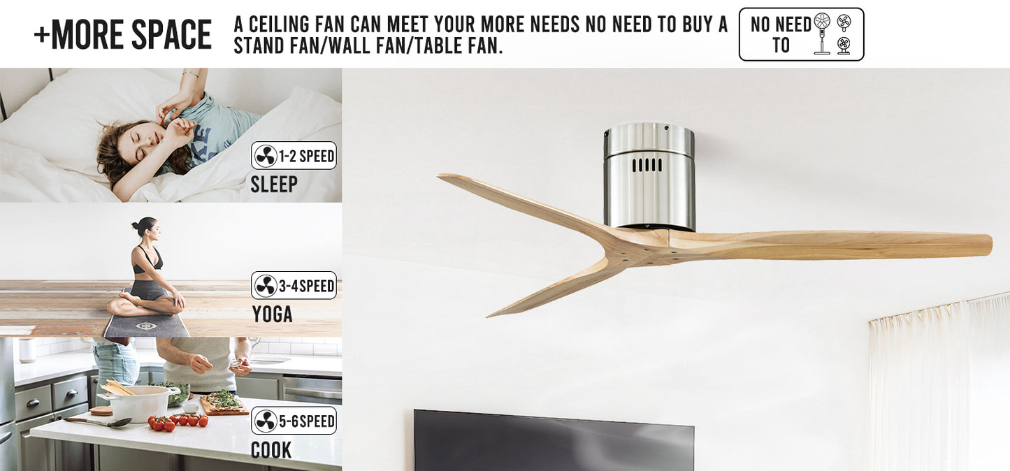 52 Inch 3 Blade Most Popular Wood Ceiling Fans Modern Smart Decorative Indoor Ceiling Fan