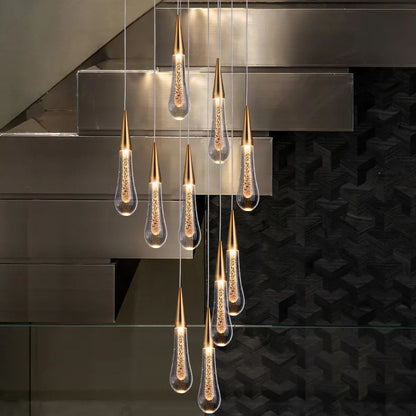 Modern Single Minimalist Villa Meteor Rain Drops Restaurant Bar Stair Chandelier Ceiling Luxury Light