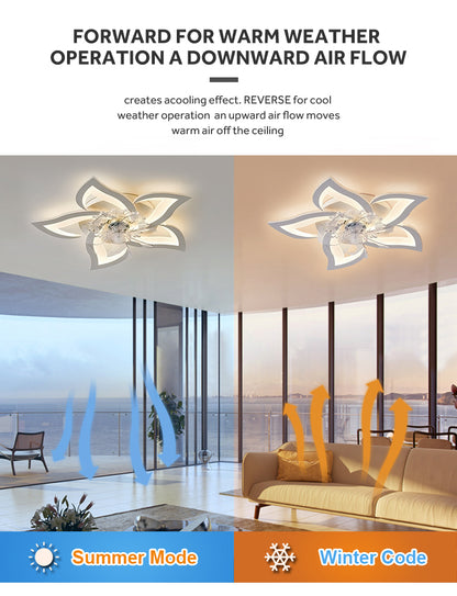 Bedroom Flush Mount Smart App Control 110V Home Flower Design Ceiling Fan With Remote