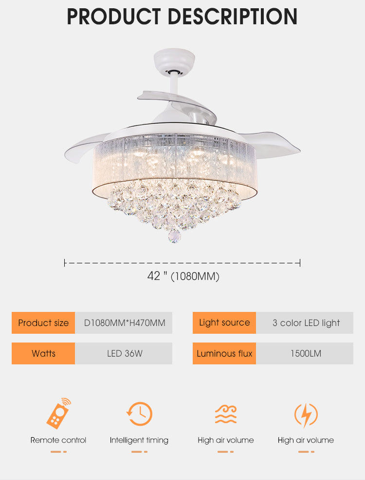 Modern Nordic Ceiling Fan Luxury Chandelier Led Ceiling Fan 42" Simple Mute Ceiling Fan Light 