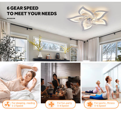 Bedroom Flush Mount Smart App Control 110V Home Flower Design Ceiling Fan With Remote