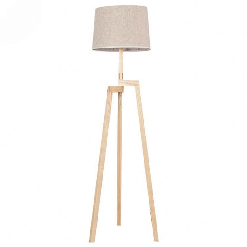 Home lighting fabric lamp shade wooden standing floor lamp tripod floor light