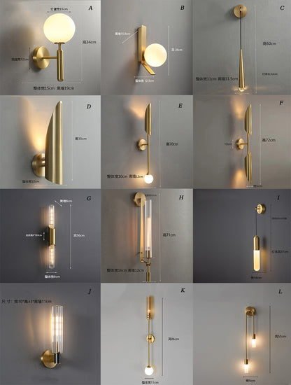 All Copper Indoor Decorative Style Living Room Bedroom Led Wall Light Hotel Villa Long Wall Lamps