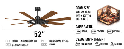 Modern And Simple Design Custom Ceiling Fan Coffe Brown Long Blade Ceiling Fan Reversible Motor Ceiling Fan 