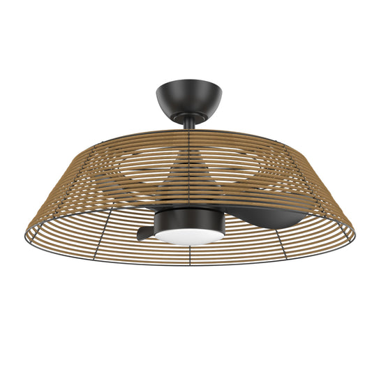 28 Inch Low Profile Boho Rattan Indoor 6 Speeds Smart Caged Decorative Ceiling Fan With Light And Remote