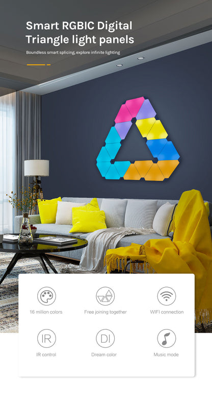 E-commerce Supplier Custom IR APP Sync Smart Home Decor Led Night Lamp Rgb Magic Color Gaming Wall Triangle Light Panels