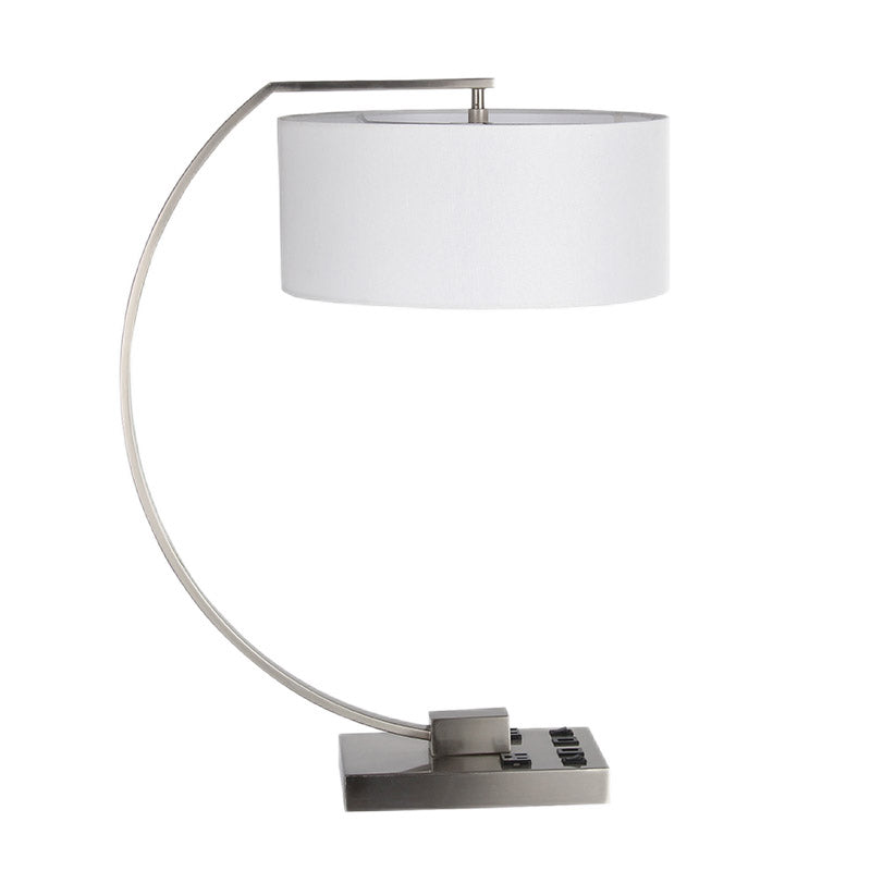 Wholesale White Hotel Brushed Nickel American Hotel Type C Table Lamp Bedside Lamp Reading Lamp with Linen Shade