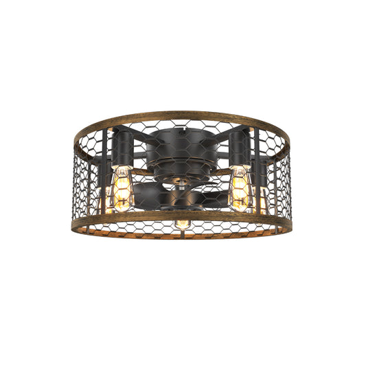 Hot Selling Living Room Bedroom Dimmable 20 Inch Flush Mount Remote Control Caged Industrial Ceiling Fan With Lights