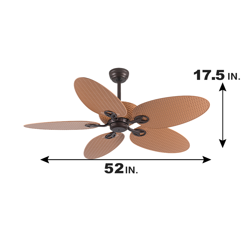 Tropical 52 inch Household Home National Decorative Palm Leaf Remote Control Rattan Ceiling Fan