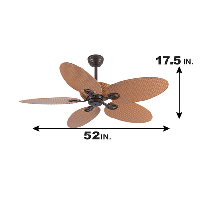 Tropical 52 inch Household Home National Decorative Palm Leaf Remote Control Rattan Ceiling Fan