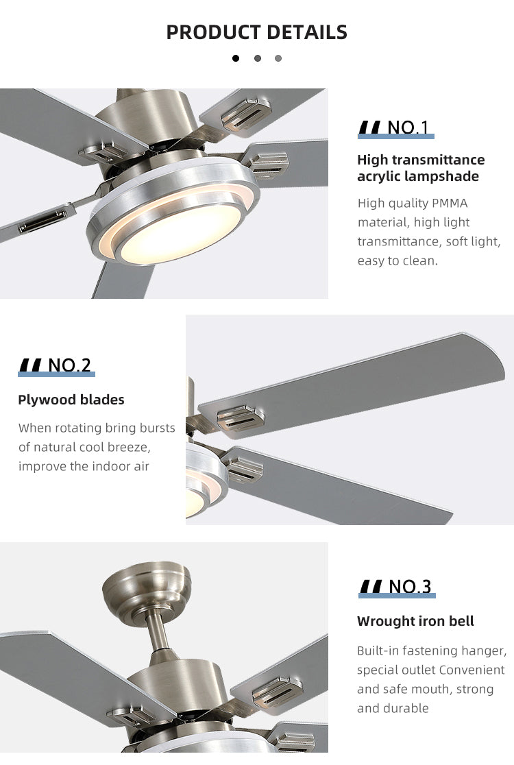 220V full copper wire 52inch led ceiling indoor fans with remote control ceilign fan with light 