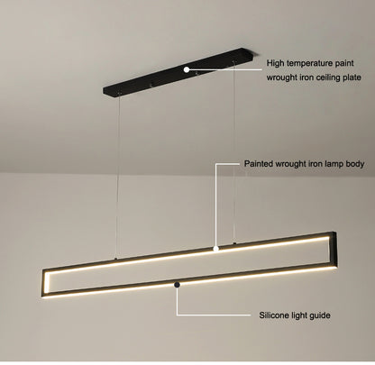 Modern Pendant Lights For Indoor Dining Living Room Kitchen Office Bar Cafe Rectangle Long Strip Black Hanging Lamp